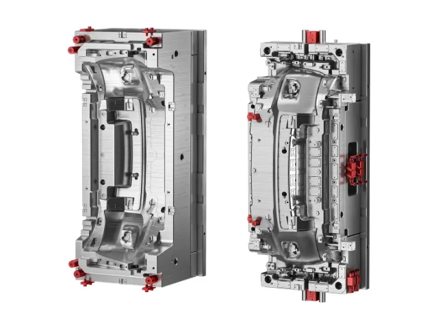 Steel injection mold halves for a large automotive part