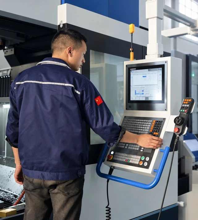 HM Manufacturing machinist operating a CNC machine